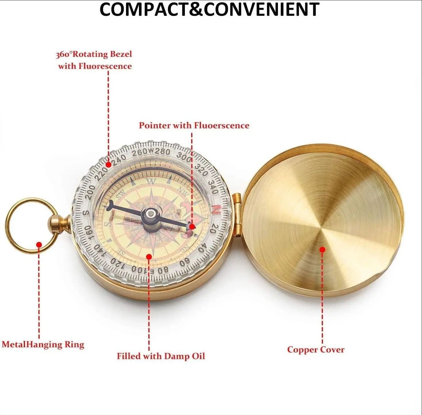 Outdoor Travel Metal Compass Luminous Proportional Footprint Hiking Camping Travel Compass